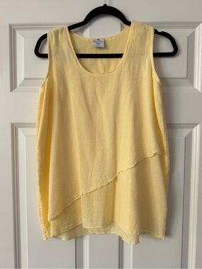 Sea Breeze Yellow Layered Sleeveless Top, Size S